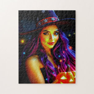 Halloween goede heks met Paarse haren Legpuzzel