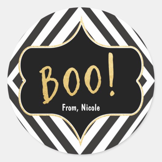 Halloween Gold BOO Black White Modern Chic Sticker (Devant)
