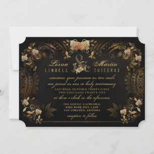 Halloween Golden Elegance Skeletons Wedding Invita Kaart