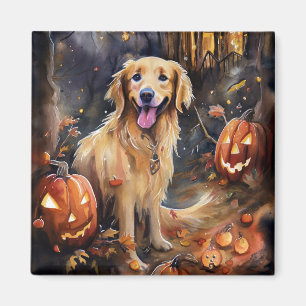 Halloween Golden Retriever met pompoenen eng Magneet