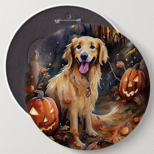 Halloween Golden Retriever met pompoenen eng Ronde Button 6,0 Cm
