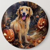 Halloween Golden Retriever met pompoenen eng Ronde Button 6,0 Cm (Voorkant)