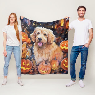 Halloween Goldendole met pompoenen eng Fleece Deken
