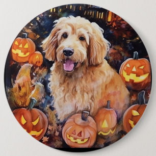 Halloween Goldendole met pompoenen eng Ronde Button 6,0 Cm