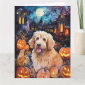 Halloween Goldendoodle met pompoenen eng Kaart (Voorkant)