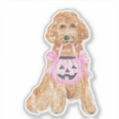 Halloween Goldendoodle Pumpkin Trick of Treating Sticker (Voorkant)
