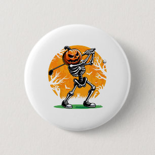 Halloween Golf Skelet Golfer Pompoen Halloween G Ronde Button 5,7 Cm