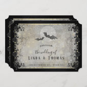 Halloween Gothic Bats Grey & Black Wedding Invitat Kaart (Voorkant / Achterkant)
