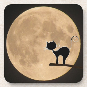 Halloween gothic black cat met volle maan onderzetter