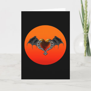 Halloween Gothic Oranje Hart met Bat Wings Kaart