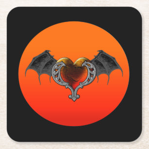 Halloween Gothic Oranje Hart met Onderzetter van B