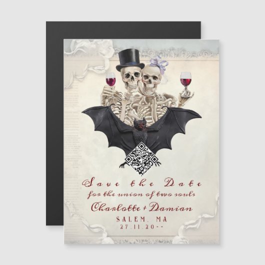 Halloween Gothic QR CODE Bewaar de datum Bruiloft Magnetische Uitnodiging (Voorkant / Achterkant)