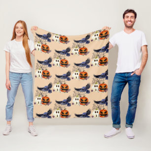 Halloween Gothic Raven Crow Pumpkins Fleece Deken