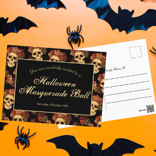 Halloween Gothic Skull Black Red Party Invitation Briefkaart