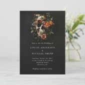 Halloween Gothic Skull Floral Wedding Kaart (Staand voorkant)