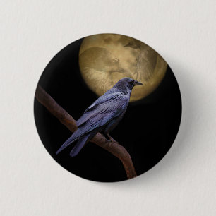 Halloween, Gothic Style Raven en Moon Ronde Button 5,7 Cm