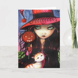 Halloween Gotische Heks Kat Kaart Notitiekaart