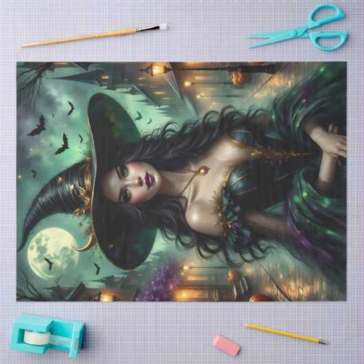 Halloween gotische heks met vleermuizen en pompoen tissuepapier (Craft)