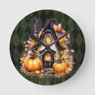 Halloween Gotische Herfst Fairy Cottage Groene Arg Ronde Klok