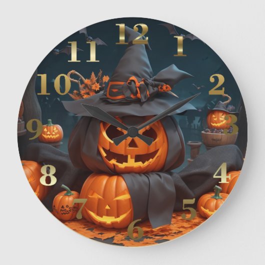Halloween Gotische Pompoen Wandklok Grote Klok (Voorkant)