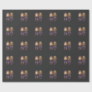 Halloween gotische raam spook pompoen zwarte kat H Cadeaupapier