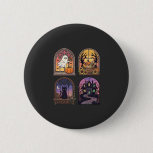Halloween gotische raam spook pompoen zwarte kat H Ronde Button 5,7 Cm