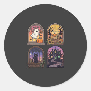 Halloween gotische raam spook pompoen zwarte kat H Ronde Sticker