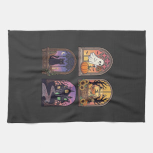 Halloween gotische raam spook pompoen zwarte kat H Theedoek