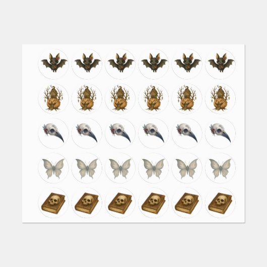Halloween Gotische Stickers - Bat, Skull Book, Pla (Vel)