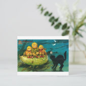 Halloween Gourd Peopl en Cat Briefkaart (Staand voorkant)