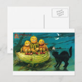 Halloween Gourd Peopl en Cat Briefkaart (Voorkant / Achterkant)