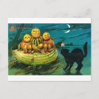 Halloween Gourd Peopl en Cat Briefkaart
