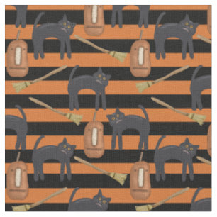 Halloween Grandes Blancs, Chats, Tissu Citrouille