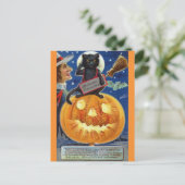 Halloween Grappig Heks Zwart Kat Pompoen Briefkaart (Staand voorkant)