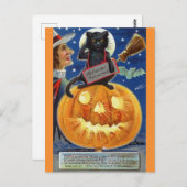 Halloween Grappig Heks Zwart Kat Pompoen Briefkaart (Voorkant / Achterkant)