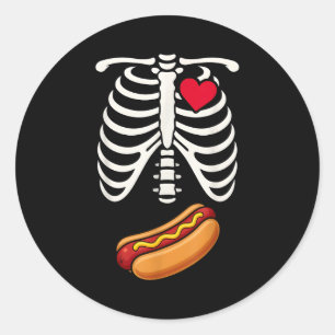 Halloween Grappig Skelet Ribbenkast Hotdog Eten Li Ronde Sticker