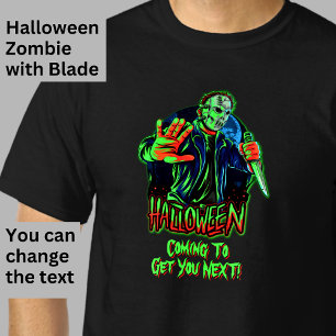 Halloween Grappige Enge Zombie Masker Mes op Heren T-shirt