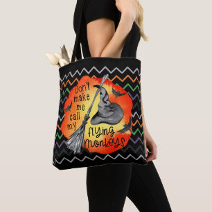 Halloween Grappige Heks Vliegende Apen Chevron Tote Bag