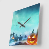 Halloween Graveyard Jack-O-Latern Vierkante Klok (Hoek)