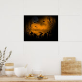 Halloween Graveyard met vleermuizen en grafstenen Poster (Keuken)