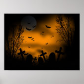 Halloween Graveyard met vleermuizen en grafstenen Poster (Voorkant)