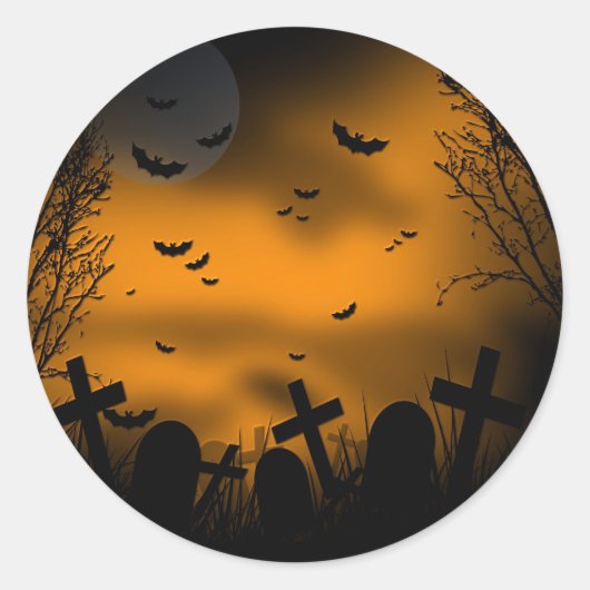Halloween Graveyard met vleermuizen en grafstenen Ronde Sticker (Voorkant)