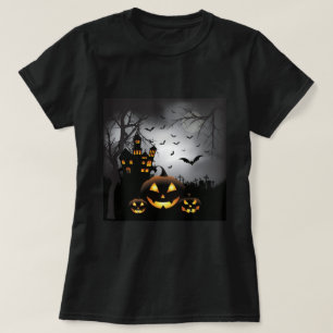 Halloween graveyard scènes pumpkin hauned house t-shirt