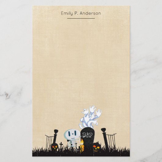 Halloween Graveyard Spooky Cute Skeleton & Ghosts Briefpapier (Voorkant)