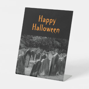 Halloween Graveyard Tombstenen Reclamebord Met Voetstuk