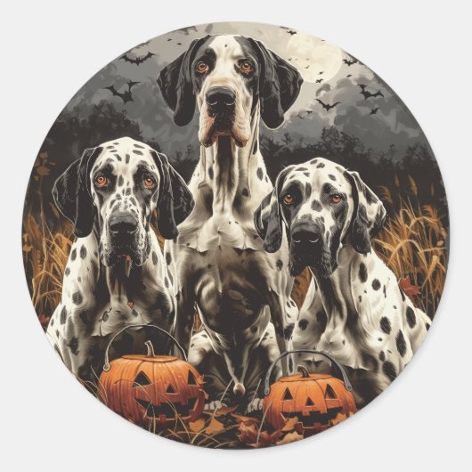 Halloween Great Dane Dogs Jack O Lantern Ronde Sticker (Voorkant)