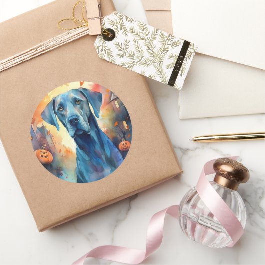 Halloween Great Dane met pompoenen eng Ronde Sticker (Geschenken)