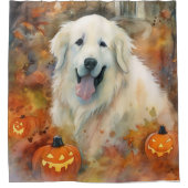 Halloween Great Pyrenees Met Pompoenen Eng Douchegordijn (Voorkant)