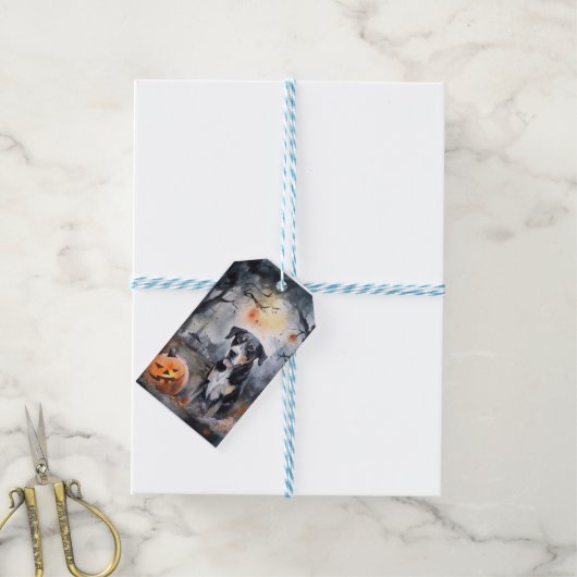 Halloween Greater Swiss with Pumpkins Scary Cadeaulabel (Met Touw)