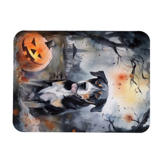 Halloween Greater Swiss with Pumpkins Scary Magneet (Horizontaal)